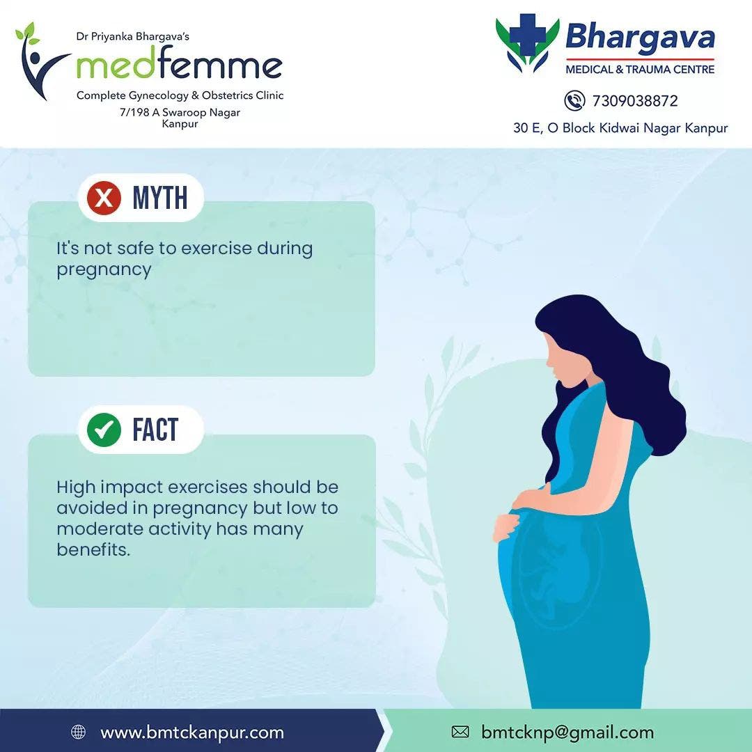 Dr. Priyanka Bhargava demonstrating safe prenatal exercises at Medfemme Clinic Kanpur.