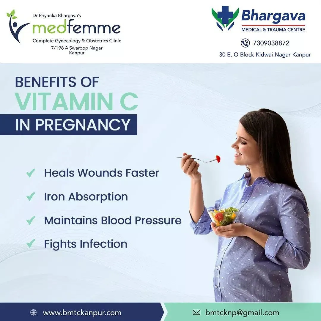 Dr. Priyanka Bhargava discussing nutritional benefits and Vitamin C intake during pregnancy at Medfemme Kanpur.